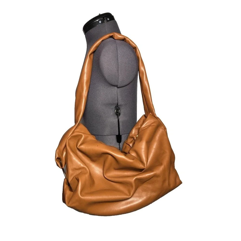 Y2K Style Slouchy Hobo Bag Brown‎ Faux Leather Oversized Shoulder